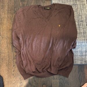 Farah Men's V-Neck Sweater in Rich Brown